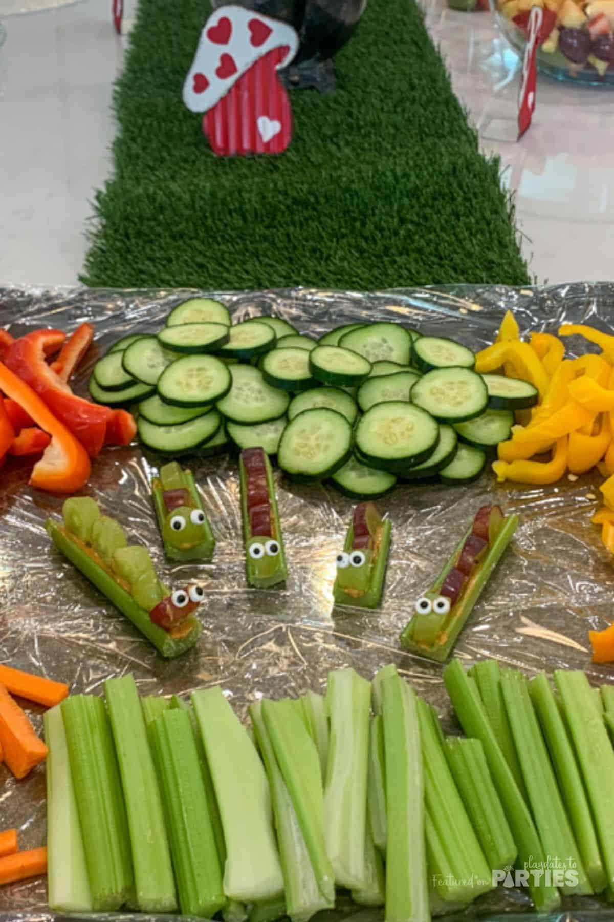 Vegetable Tray with Caterpillar Celery sticks.