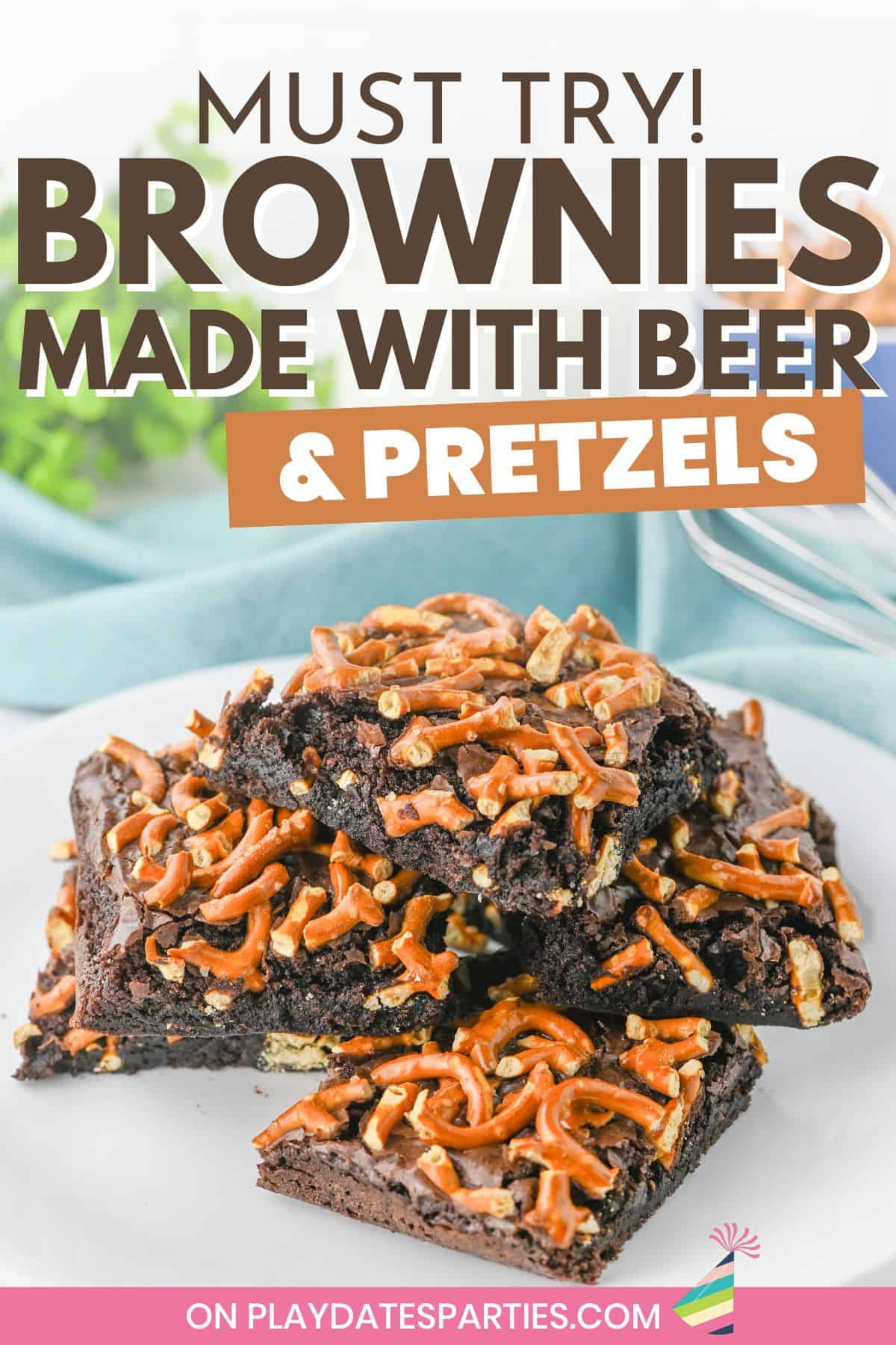 Beer Brownies with Pretzels Pin Image.