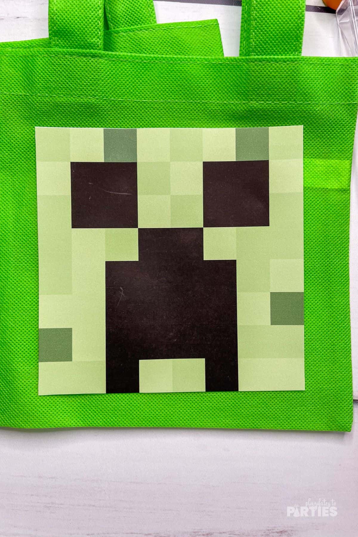 Close up of the finished Minecraft Creeper bag.