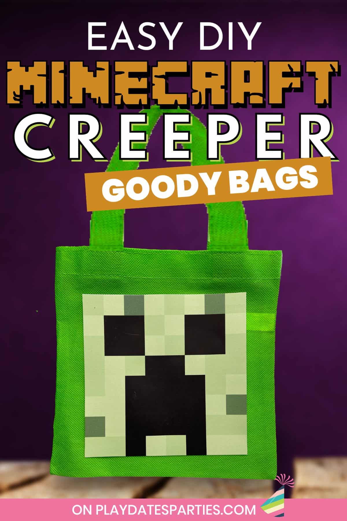 Easy DIY Minecraft Creeper Goody Bags Pin Image.