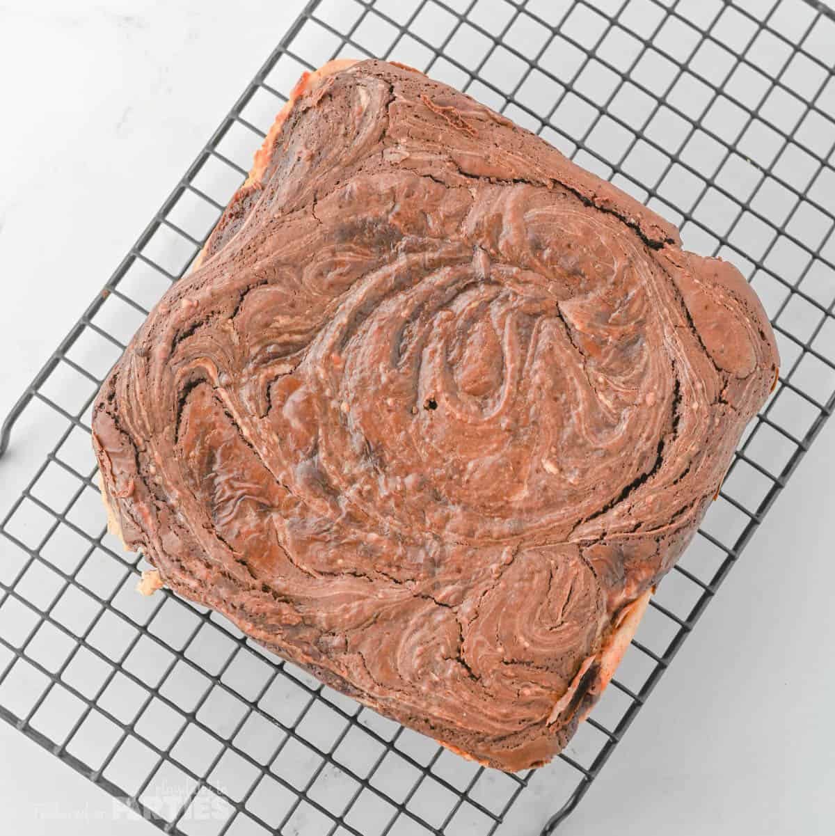 Baked Java Eggnog Brownies on a cooling rack.