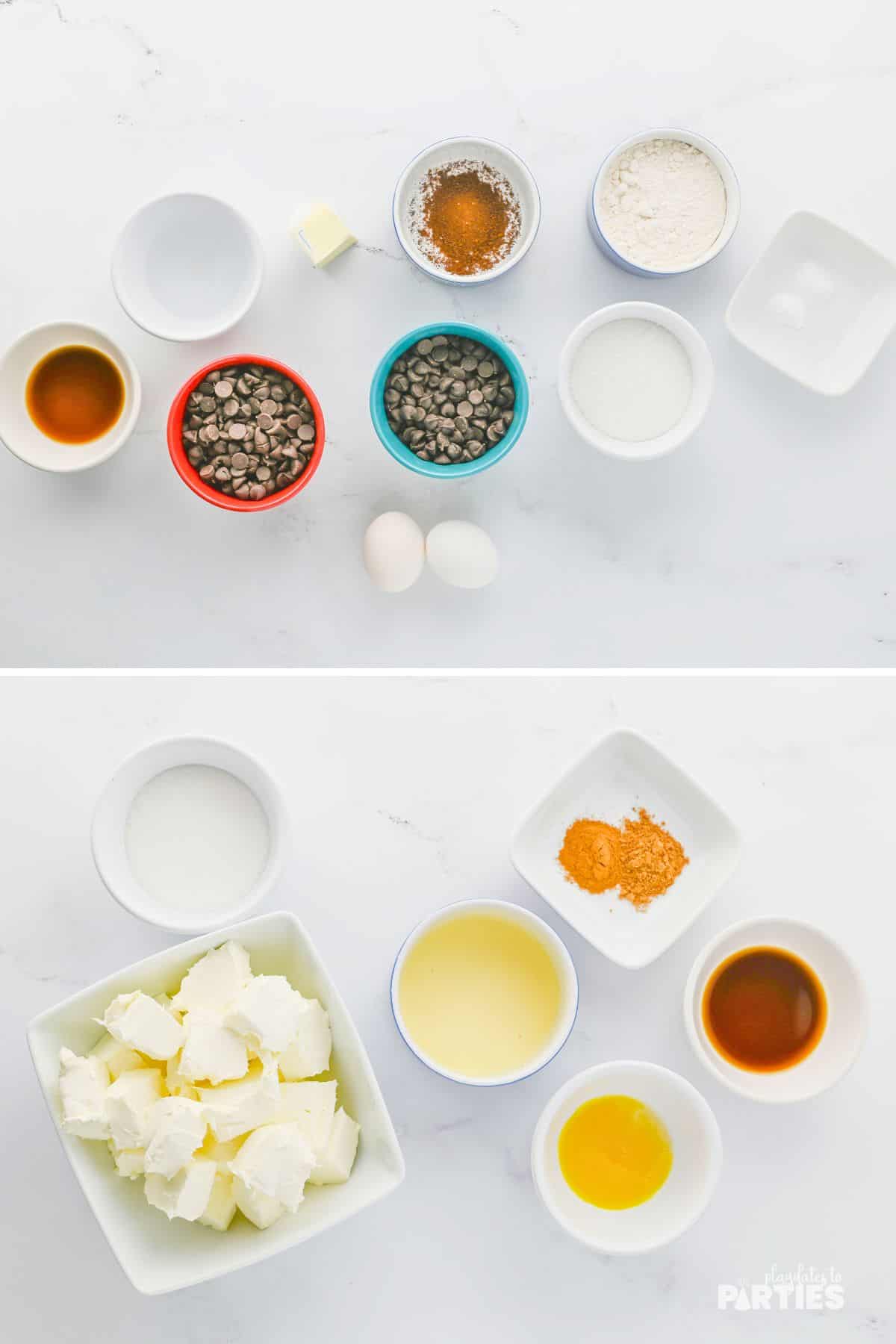 Ingredients for brownies with eggnog swirl.