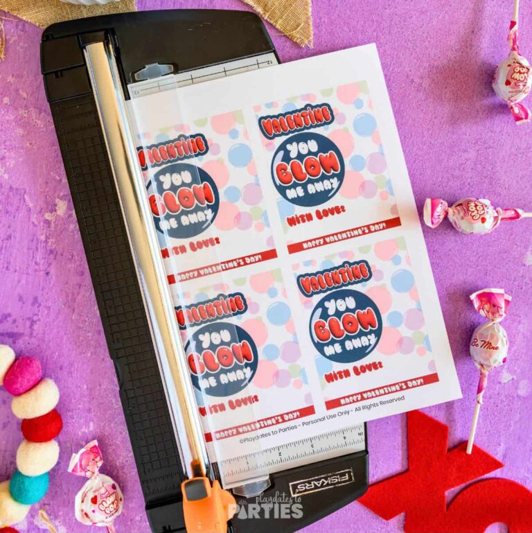 Blow Pop Valentine Cards Free - Cutting The Cards Out With A Paper Trimmer 768x769