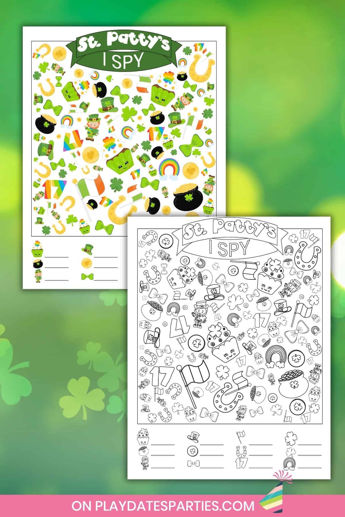 Saint Patricks Day I Spy available in color and black and white.