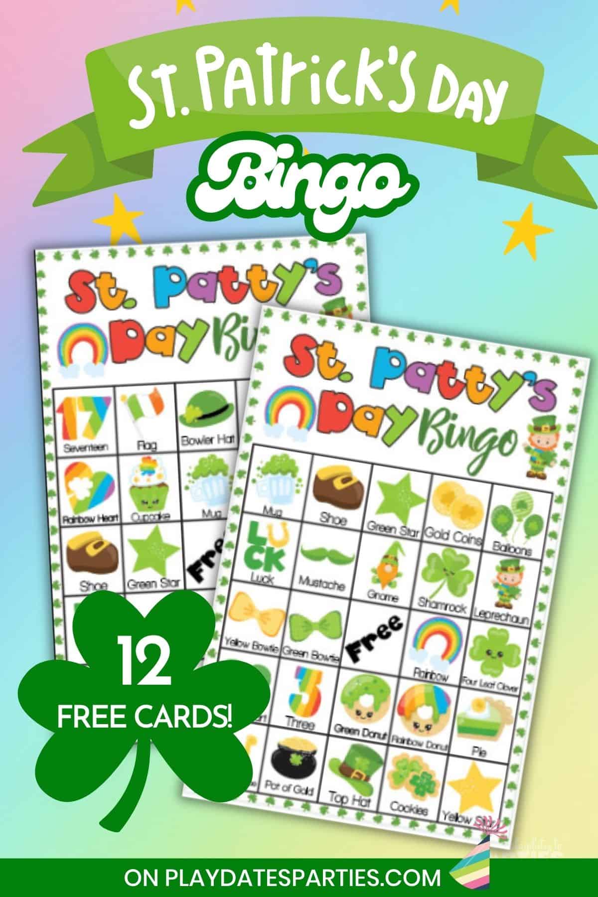 Free Printable St. Patricks Day Bingo Cards Pin Image.