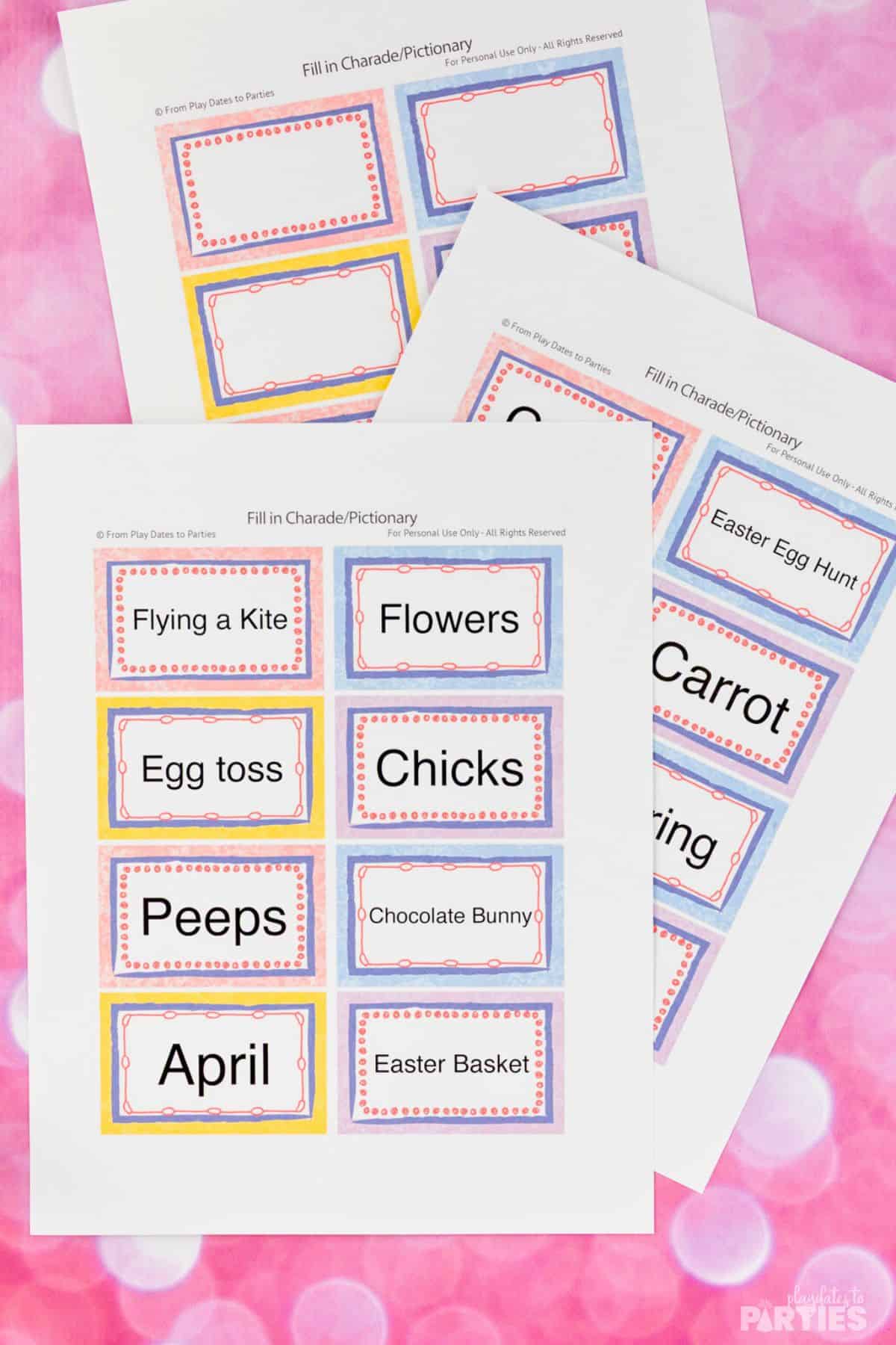 Three printed pages with Easter themed prompts.