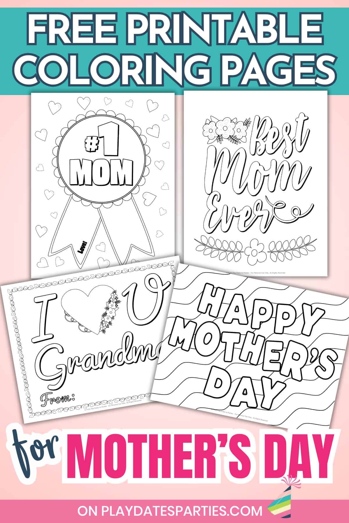 Free Printable Mother's Day Coloring Pages Pin Image.