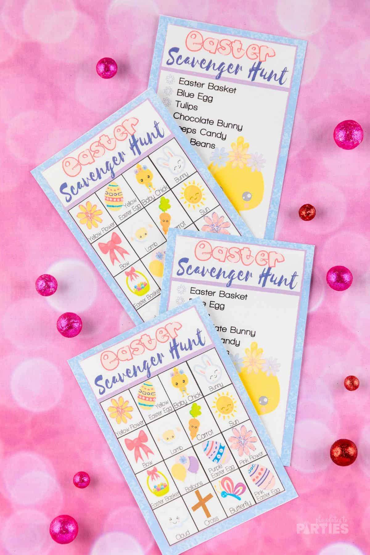 Two types of scavenger hunt cards for different reading levels and ages.
