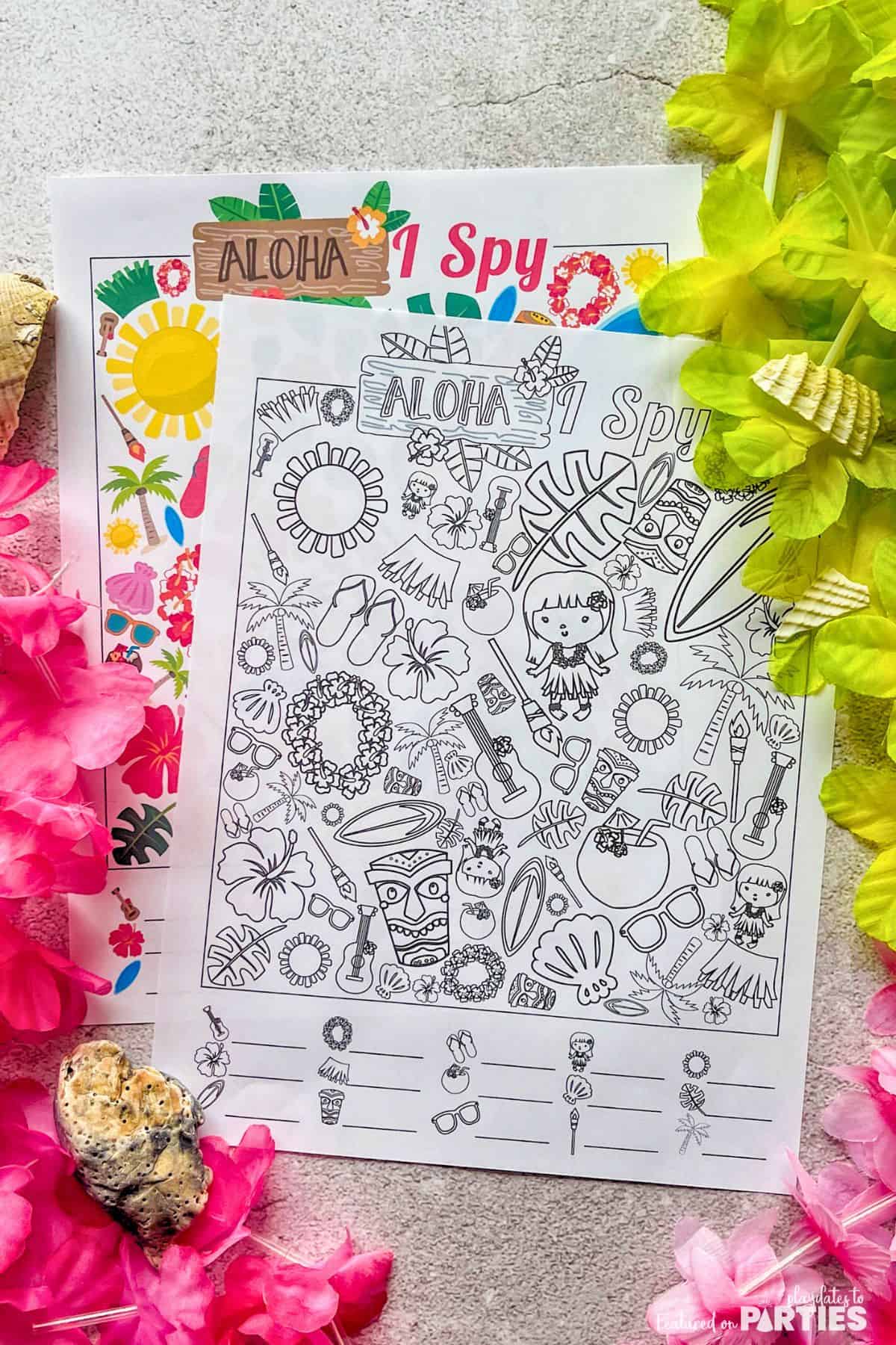 Aloha I Spy in color and black and white.