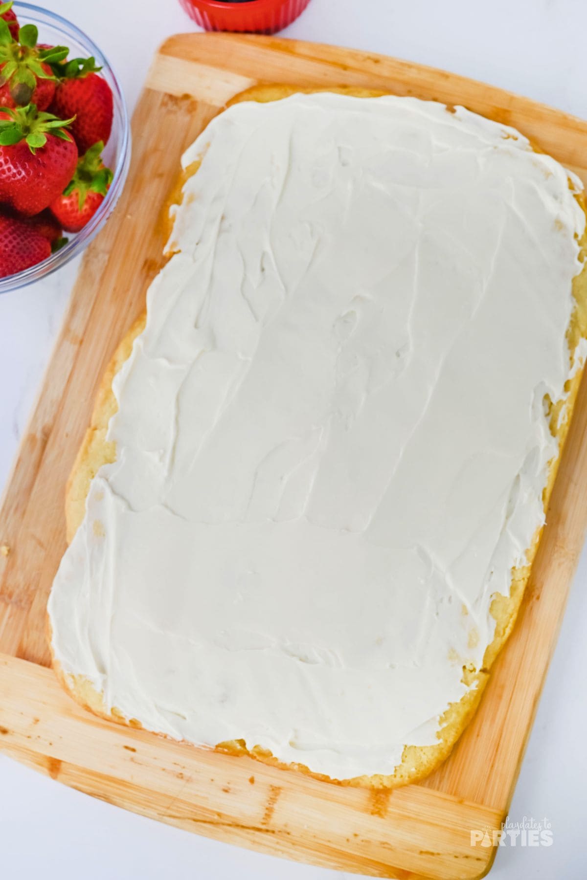 Cookie pizza with cream cheese frosting.