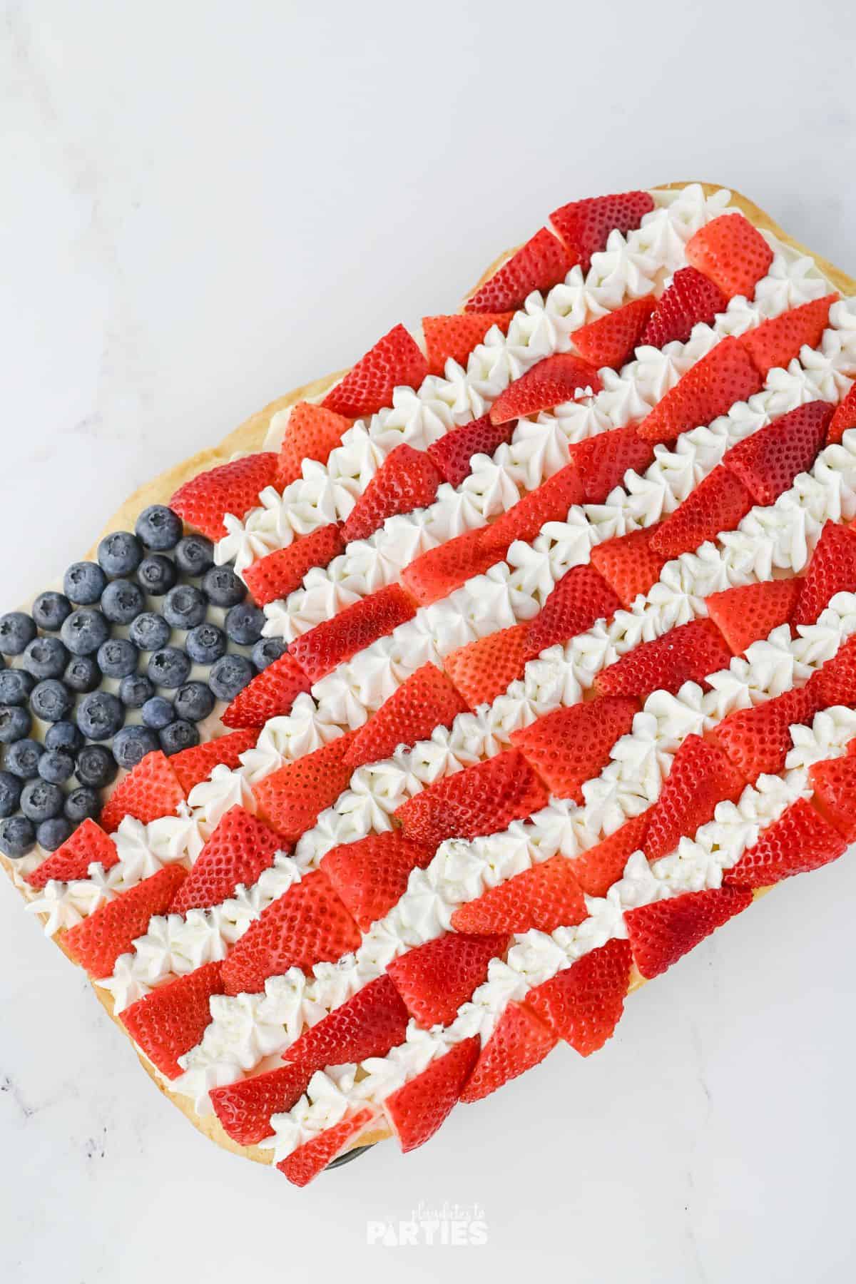 Finished flag cookie pizza.