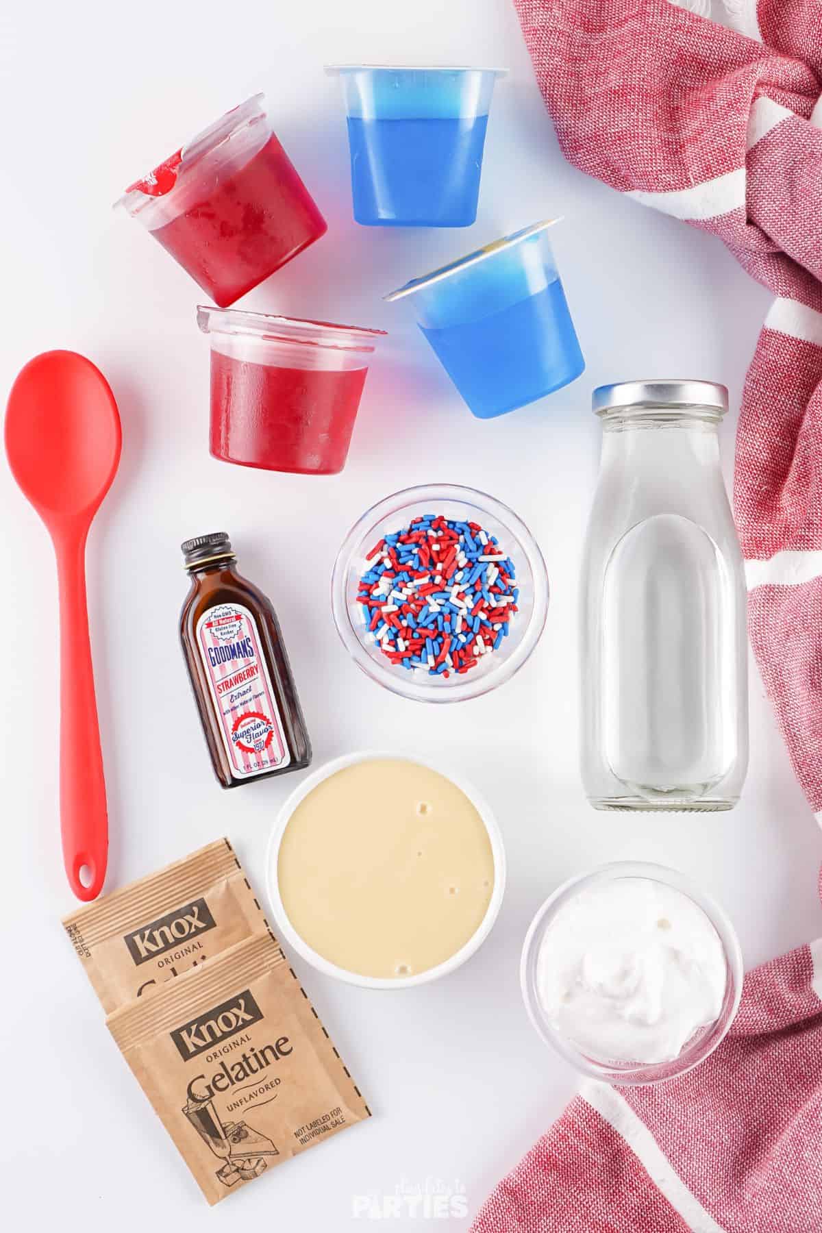 Ingredients for Stained Glass Jello Shots.