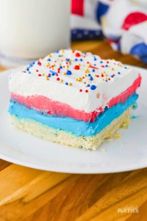 July 4th Cheesecake Lasagna on a white plate.