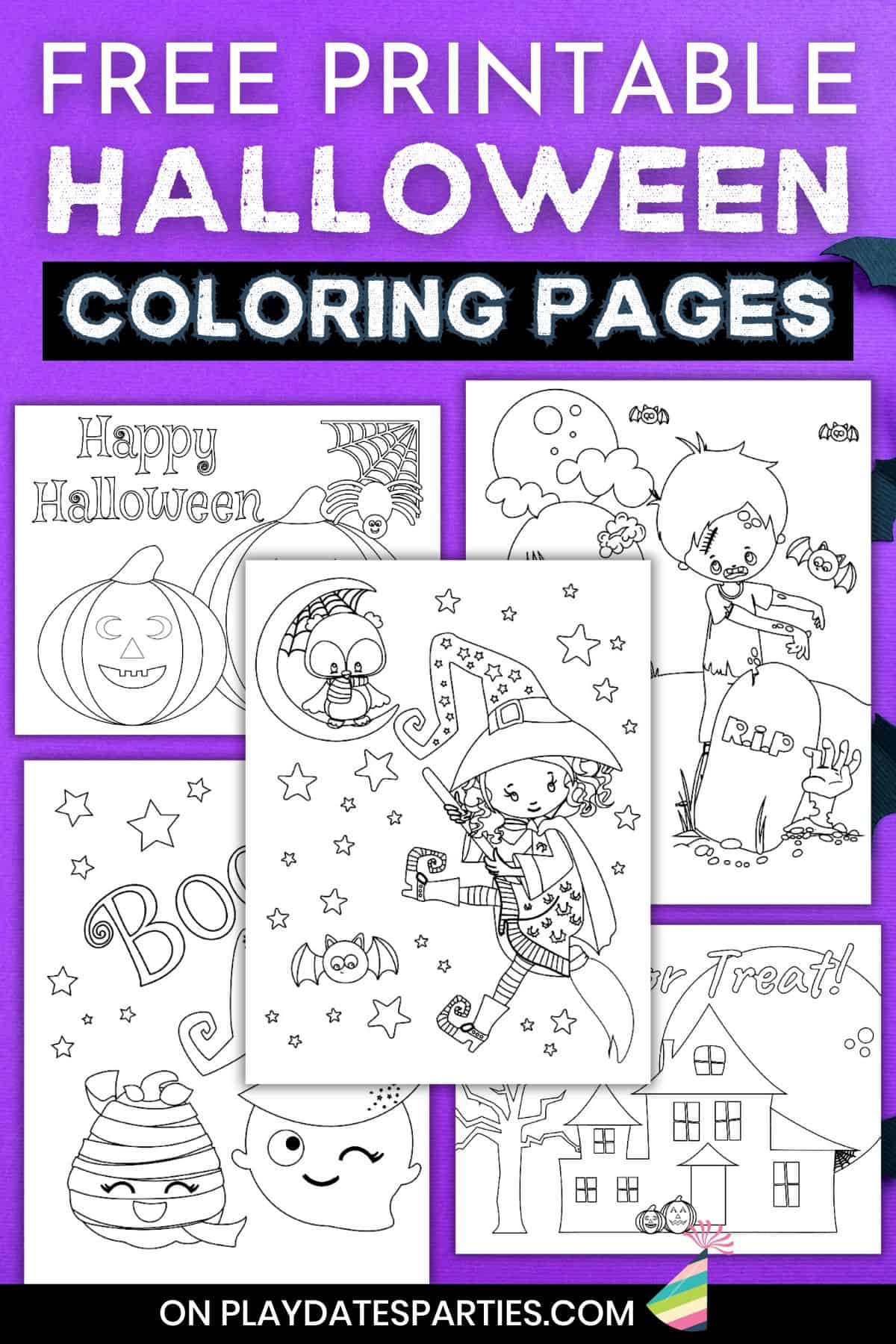 Free Printable Halloween Coloring Pages Pin Image.