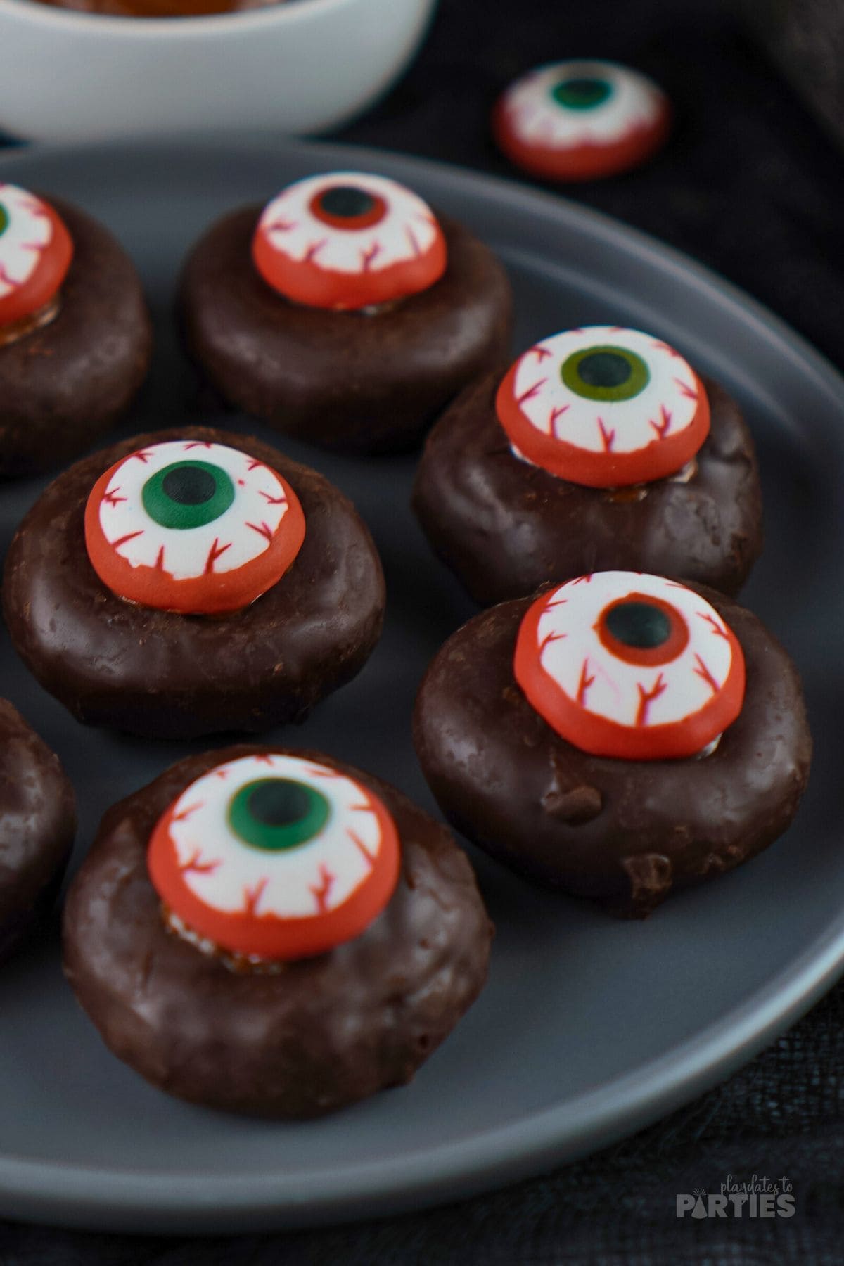 Mini donut eyes for a Halloween party.